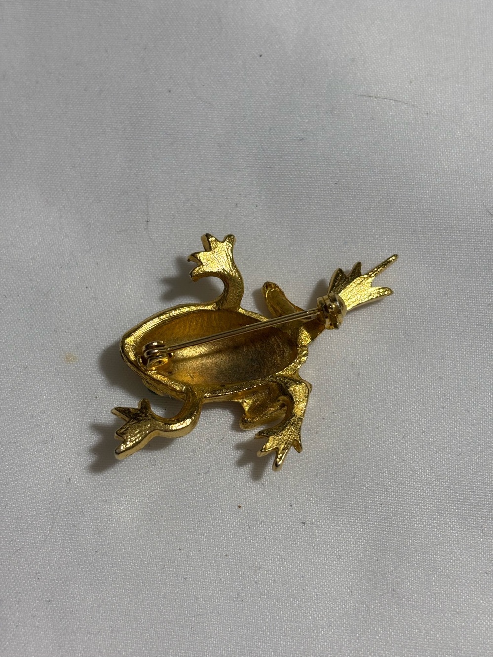 Vintage Gold Tone Rhinestone Green Eyes Frog Pin Brooch - Picture 5 of 5